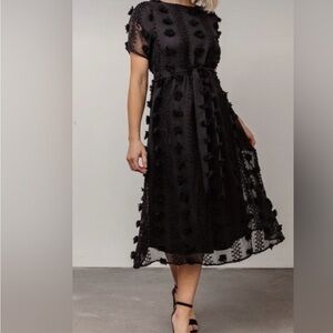 NWT Baltic Born Womens XL Darbi Floral Dot Midi Dress Black